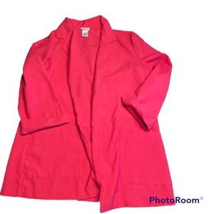 Woman vintage open front 3/4 sleeve hot pink blazer size 12